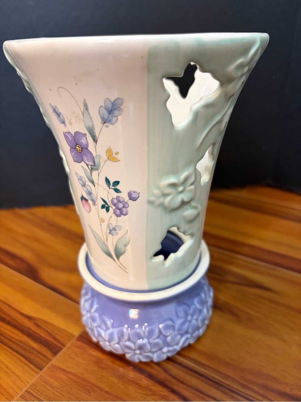 Vintage Pfaltzgraff "April" Pattern 2-Piece Pierced Lighting Tea Light Hol